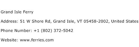 Grand Isle Ferry Address Contact Number