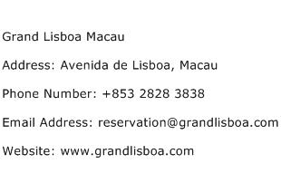 Grand Lisboa Macau Address Contact Number