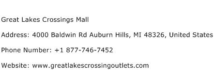 Great Lakes Crossings Mall Address Contact Number