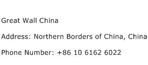 Great Wall China Address Contact Number