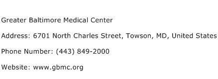Greater Baltimore Medical Center Address Contact Number