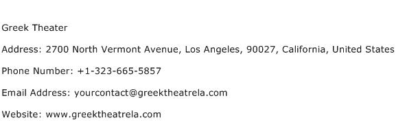 Greek Theater Address Contact Number