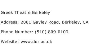 Greek Theatre Berkeley Address Contact Number