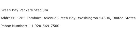 Green Bay Packers Stadium Address Contact Number