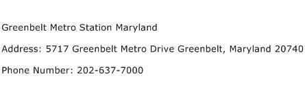 Greenbelt Metro Station Maryland Address Contact Number
