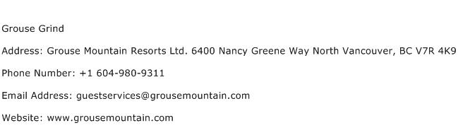 Grouse Grind Address Contact Number