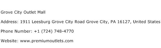 Grove City Outlet Mall Address Contact Number
