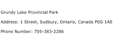 Grundy Lake Provincial Park Address Contact Number
