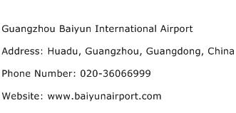 Guangzhou Baiyun International Airport Address Contact Number