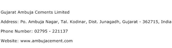 Gujarat Ambuja Cements Limited Address Contact Number