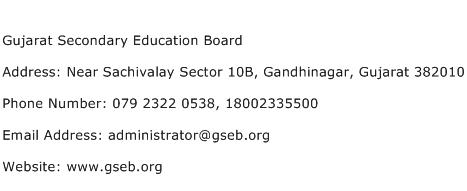 Gujarat Secondary Education Board Address Contact Number