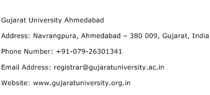Gujarat University Ahmedabad Address Contact Number