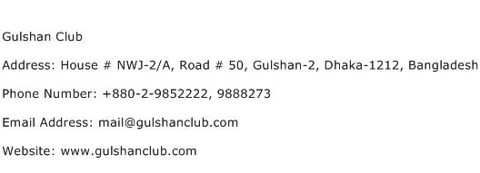 Gulshan Club Address Contact Number