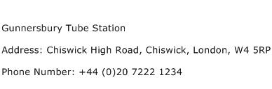 Gunnersbury Tube Station Address Contact Number