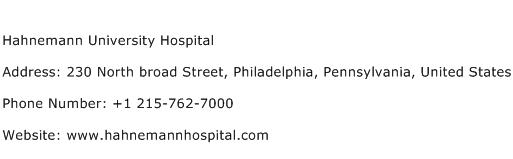 Hahnemann University Hospital Address Contact Number