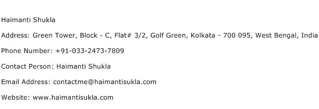 Haimanti Shukla Address Contact Number