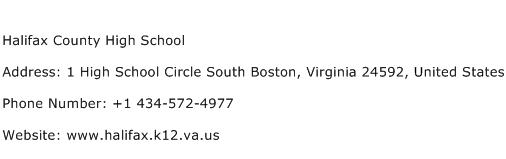 Halifax County High School Address Contact Number