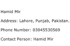 Hamid Mir Address Contact Number