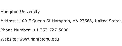 Hampton University Address Contact Number