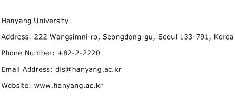 Hanyang University Address Contact Number