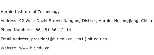 Harbin Institute of Technology Address Contact Number