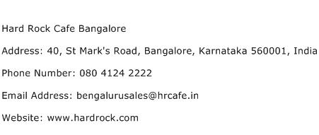 Hard Rock Cafe Bangalore Address Contact Number
