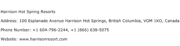 Harrison Hot Spring Resorts Address Contact Number