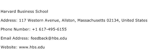 Harvard Business School Address Contact Number