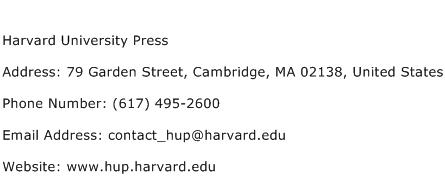 Harvard University Press Address Contact Number