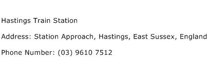 Hastings Train Station Address Contact Number