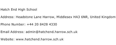 Hatch End High School Address Contact Number