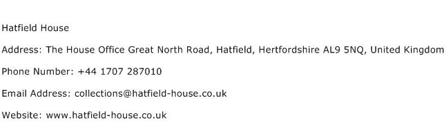 Hatfield House Address Contact Number