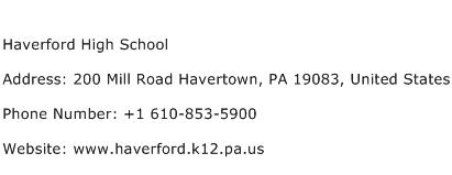 Haverford High School Address Contact Number