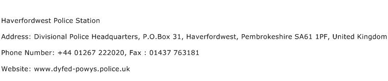 Haverfordwest Police Station Address Contact Number
