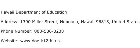 Hawaii Department of Education Address Contact Number