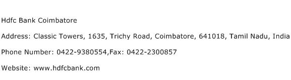 Hdfc Bank Coimbatore Address Contact Number