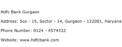 Hdfc Bank Gurgaon Address Contact Number