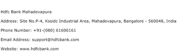 Hdfc Bank Mahadevapura Address Contact Number