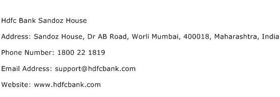 Hdfc Bank Sandoz House Address Contact Number