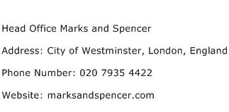 Head Office Marks and Spencer Address Contact Number