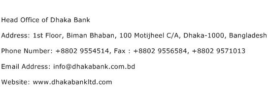 Head Office of Dhaka Bank Address Contact Number