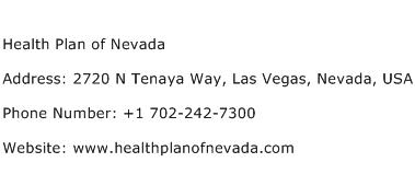 Health Plan of Nevada Address Contact Number
