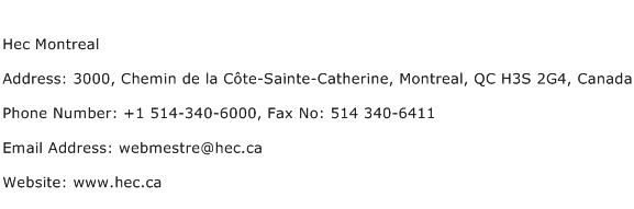 Hec Montreal Address Contact Number
