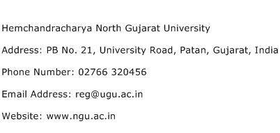 Hemchandracharya North Gujarat University Address Contact Number