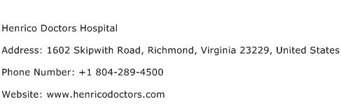 Henrico Doctors Hospital Address Contact Number