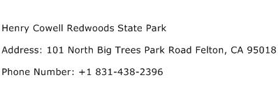 Henry Cowell Redwoods State Park Address Contact Number