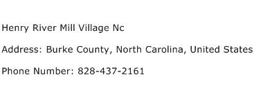 Henry River Mill Village Nc Address Contact Number