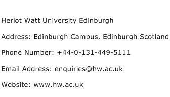 Heriot Watt University Edinburgh Address Contact Number