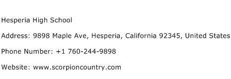 Hesperia High School Address Contact Number