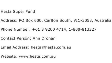 Hesta Super Fund Address Contact Number